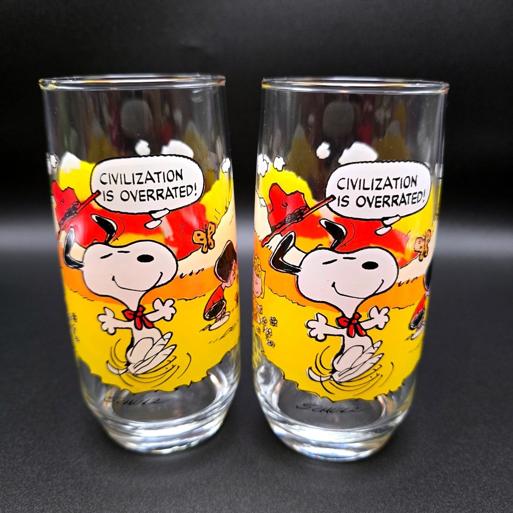 Vintage 1983 McDonald's Camp Snoopy Collection Glasses‎ Set of 2 Peanuts Schulz